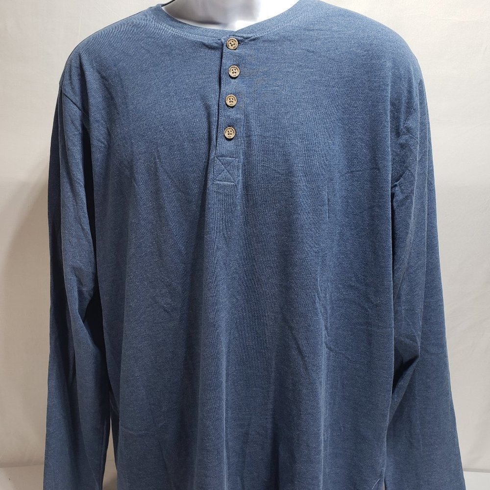 Weatherproof Men's Long Sleeve 4-Button Brushed Henley Tee Blue XL